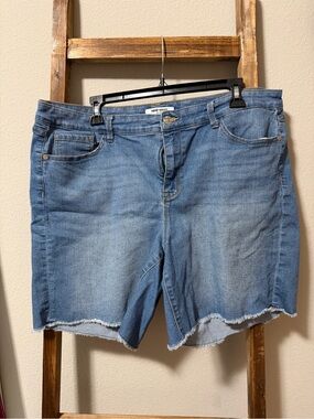 Nine West Light Blue Distressed Hem Denim Shorts